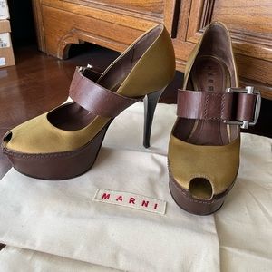 Marni Satin Platform Pumps Peep Toe Heels, 7